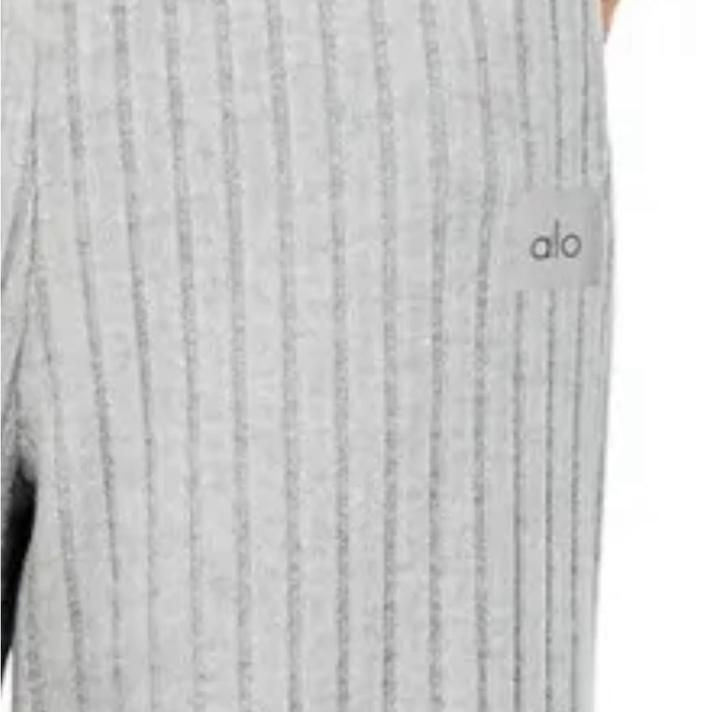 ALO YOGA Take Comfort Light Gray Ribbed Wide-Leg Pants